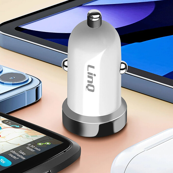 LinQ Chargeur Voiture Double USB 2.4A 12W Rapide Et Sécurisé Blanc pas cher