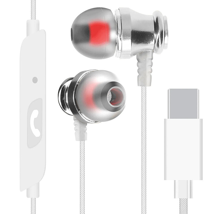 Écouteurs Filaires USB C Intra-auriculaires Microphone et Bouton LinQ Blanc