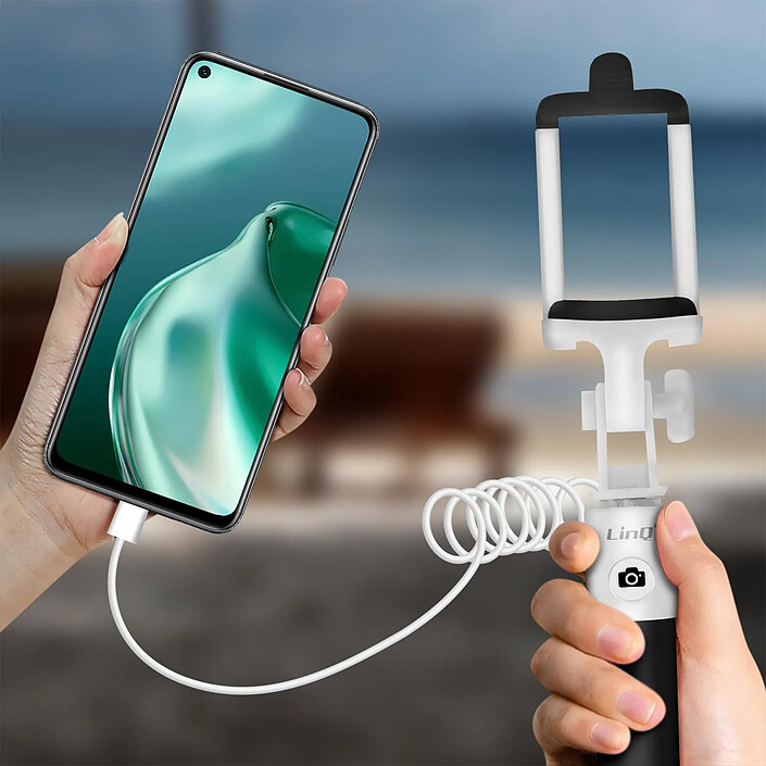 LinQ Perche selfie Filaire Connecteur USB-C Bouton déclencheur Extensible  Noir pas cher