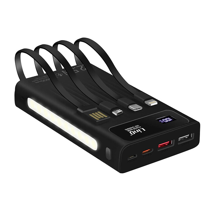 LinQ Batterie Secours 25800mAh Câble 4 en 1 Port USB 22.5W et USB C 20W Noir