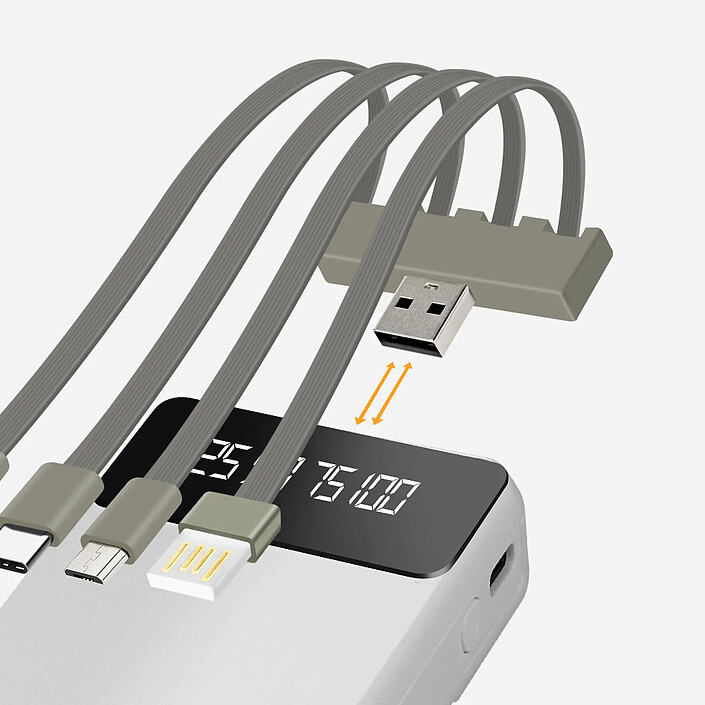 Avis LinQ Batterie Secours 15000mAh Câble 4 en 1 Amovible et Sortie USB Compact Blanc