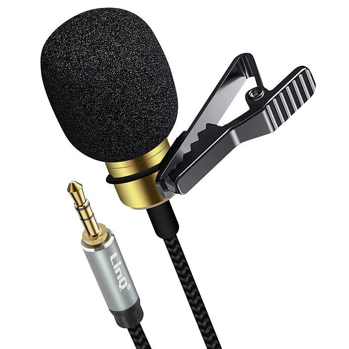 LinQ Micro Cravate Jack 3.5mm Son Omnidirectionnel Pince Rotative Câble 2m Noir