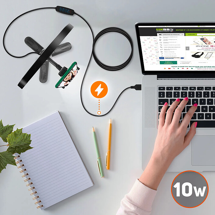 LinQ Anneau Lumineux LED 26cm 10W avec Support Smartphone Blanc / Noir pas cher