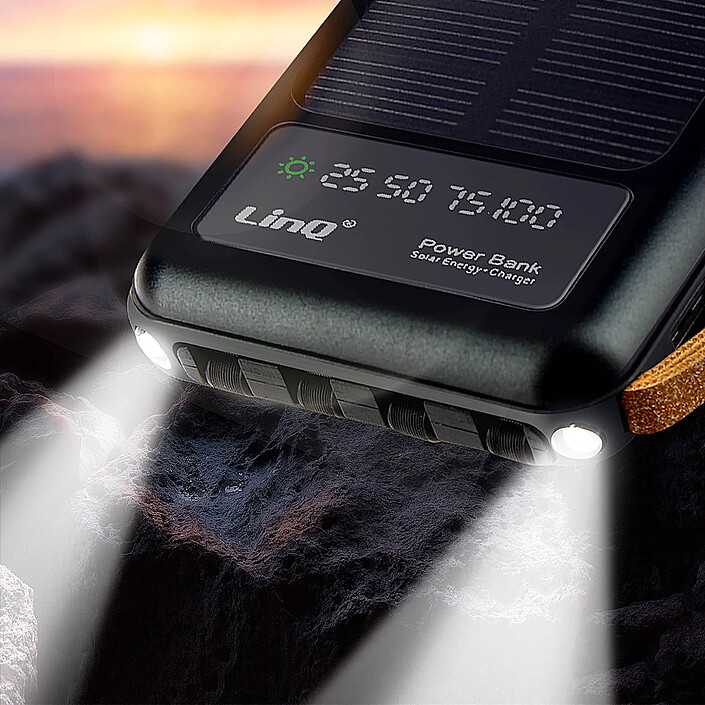 LinQ Batterie Secours Solaire 15000mAh Câble Micro USB Lightning USB C USB Noir pas cher