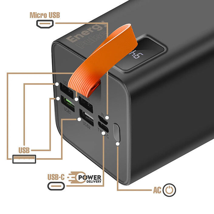 Avis OBAL:ME Powerbank 50000mAh EnergyPulse USB-A/USB-C PD 22,5W avec Affichage Numérique Noir