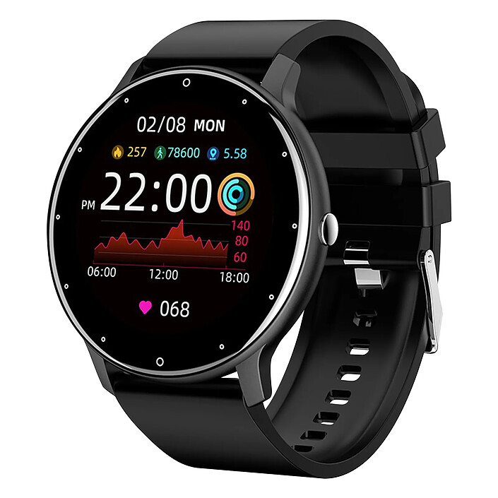 North Edge Montre connectée Tactile Écran rond HD Bracelet en silicone Noir