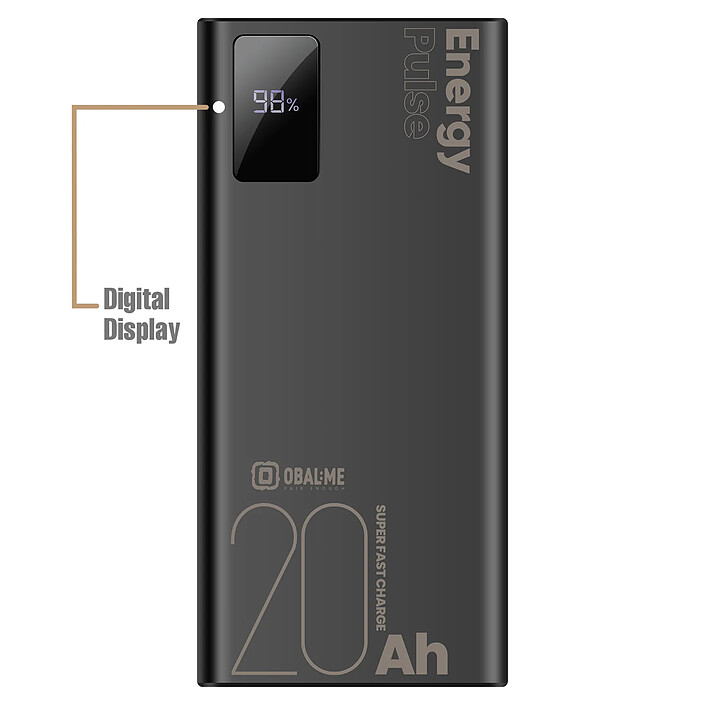 OBAL:ME Powerbank 20000mAh EnergyPulse USB-A/USB-C PD 22,5W avec Affichage Numérique Noir pas cher
