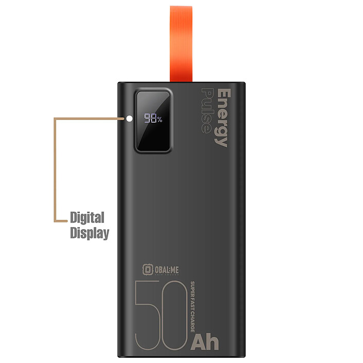 OBAL:ME Powerbank 50000mAh EnergyPulse USB-A/USB-C PD 22,5W avec Affichage Numérique Noir pas cher