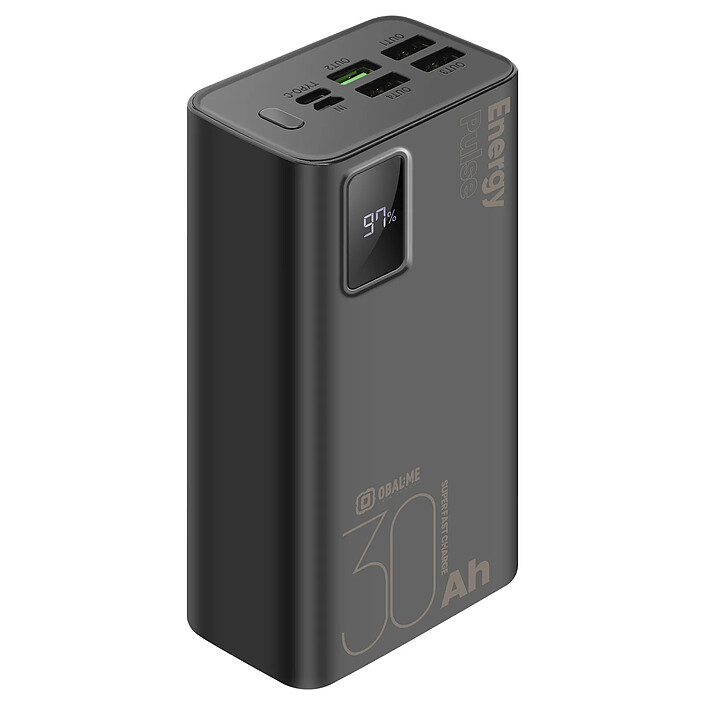 OBAL:ME Powerbank 30000mAh EnergyPulse USB-A/USB-C PD 22,5W avec Affichage Numérique Noir