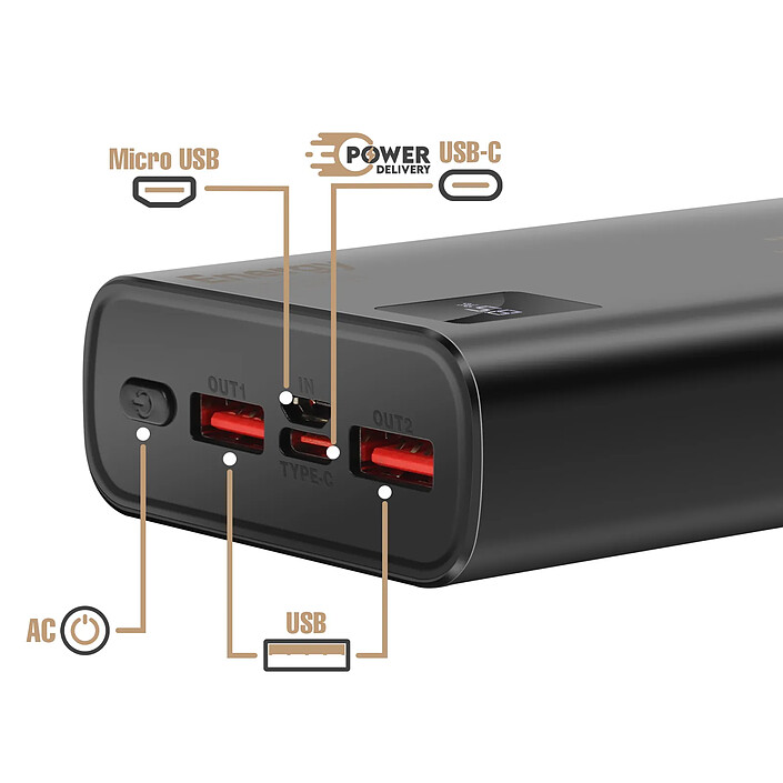 Avis OBAL:ME Powerbank 20000mAh EnergyPulse USB-A/USB-C PD 22,5W avec Affichage Numérique Noir