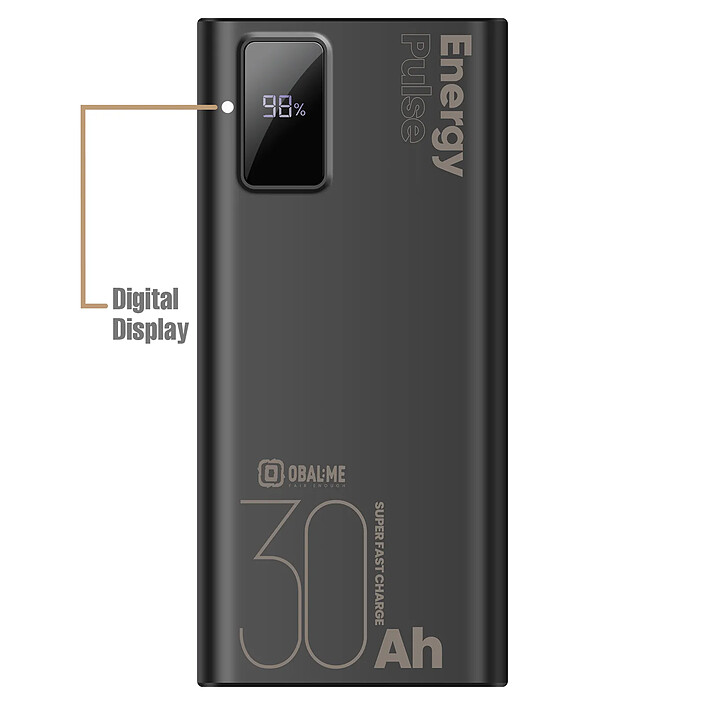 OBAL:ME Powerbank 30000mAh EnergyPulse USB-A/USB-C PD 22,5W avec Affichage Numérique Noir pas cher