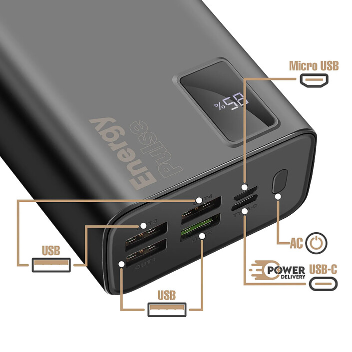 Avis OBAL:ME Powerbank 30000mAh EnergyPulse USB-A/USB-C PD 22,5W avec Affichage Numérique Noir