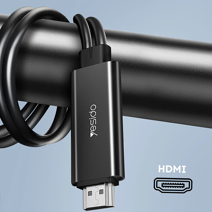 Yesido Câble Lightning vers HDMI 1080p + Interface Charge USB Longueur 1.8m Noir pas cher