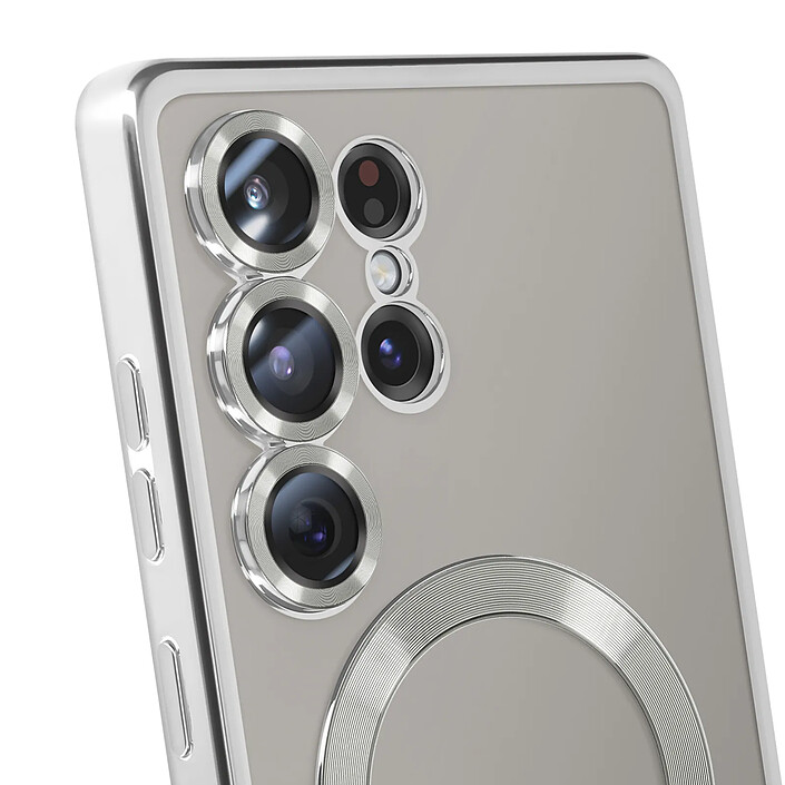 Avizar Coque MagSafe pour Samsung Galaxy S25 Ultra Silicone Contour Chromé Argent pas cher