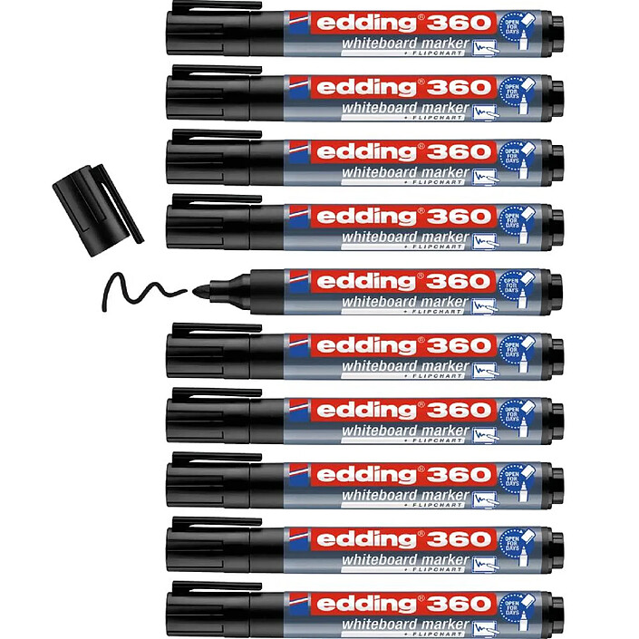 EDDING Marqueur pour Tableaux blancs 360 noir 1,5-3 mm x 10