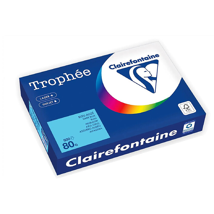 CLAIREFONTAINE Ramette Papier FSC A4 80g 500 Feuilles Bleu Alizé x 5