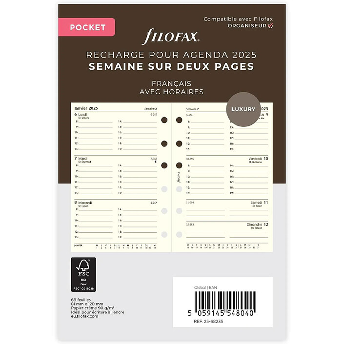 FILOFAX Pocket Semaine sur deux pages - français - 2026 cotton cream