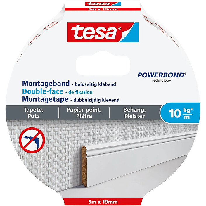 TESA Double-face de fixation 5mx19mm pour mur peint et papier peint