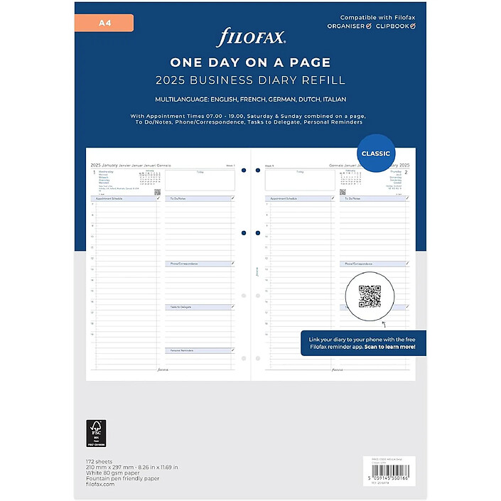 FILOFAX Rechage pour agenda A4 Jour par page - multilingue - 2025