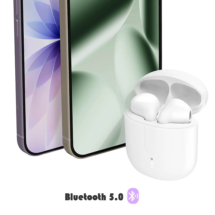 Setty Écouteurs Bluetooth Sans fil Bouton de Contrôle Autonomie 12h Blanc pas cher