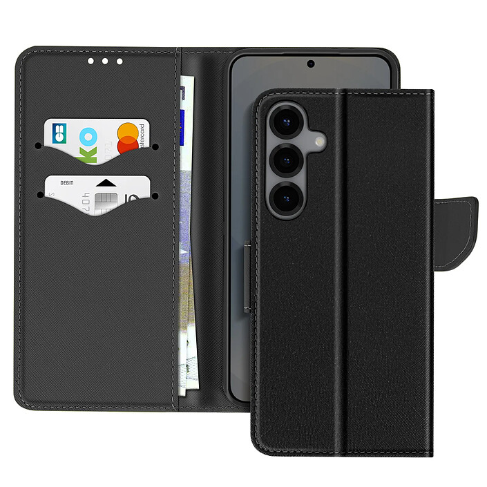 Avizar Étui pour Samsung Galaxy S25 Plus Portefeuille Cuir Saffiano Fancy Noir