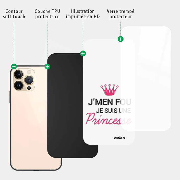 Acheter Evetane Coque iPhone 13 Pro Coque Soft Touch Glossy Je suis une princesse Design