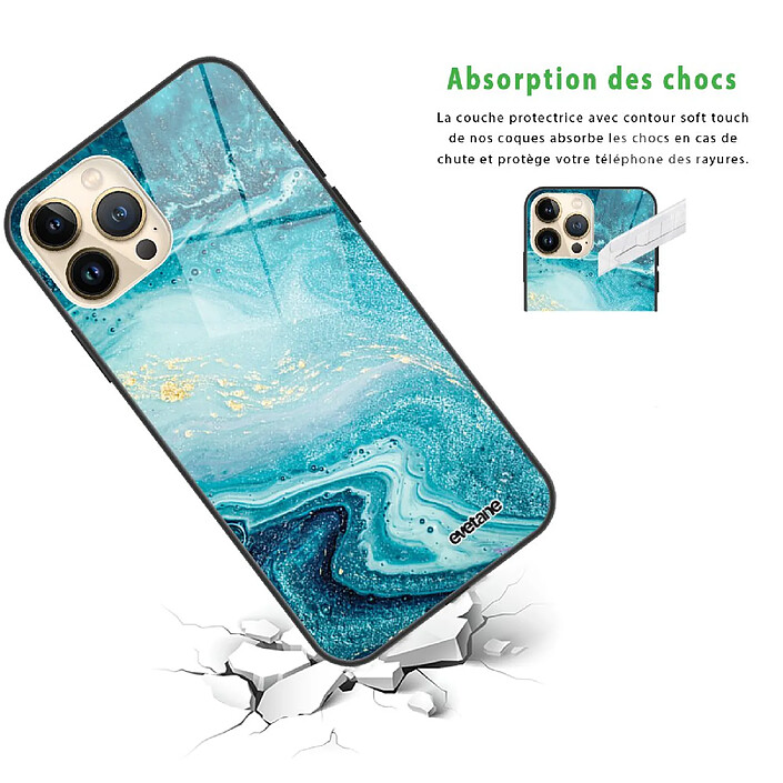 Avis Evetane Coque iPhone 13 Pro Coque Soft Touch Glossy Bleu Nacré Marbre Design