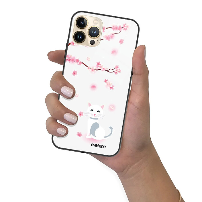 Evetane Coque iPhone 13 Pro Coque Soft Touch Glossy Chat et Fleurs Design pas cher