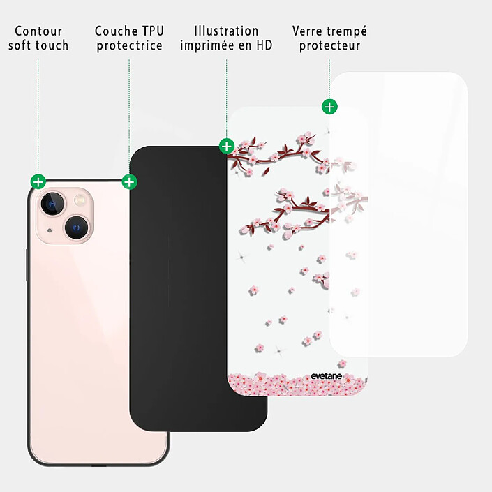 Acheter Evetane Coque iPhone 13 Coque Soft Touch Glossy Chute De Fleurs Design
