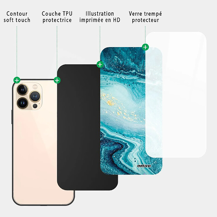 Acheter Evetane Coque iPhone 13 Pro Coque Soft Touch Glossy Bleu Nacré Marbre Design