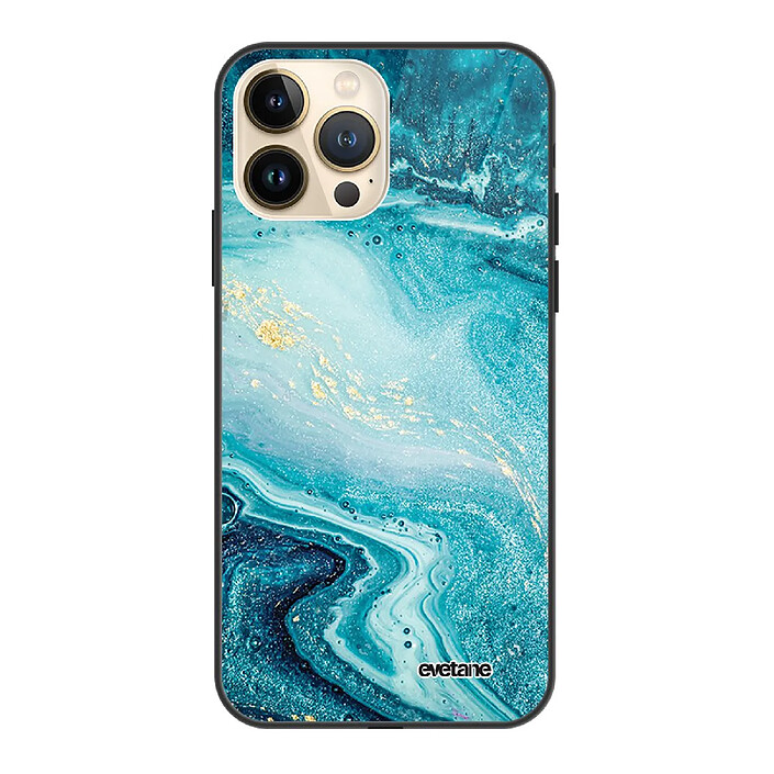 Evetane Coque iPhone 13 Pro Coque Soft Touch Glossy Bleu Nacré Marbre Design