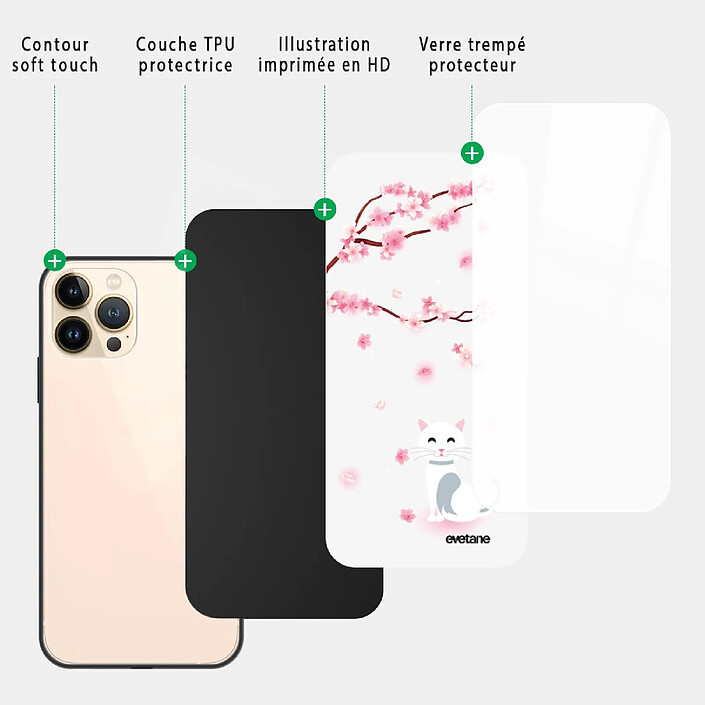 Acheter Evetane Coque iPhone 13 Pro Max Coque Soft Touch Glossy Chat et Fleurs Design
