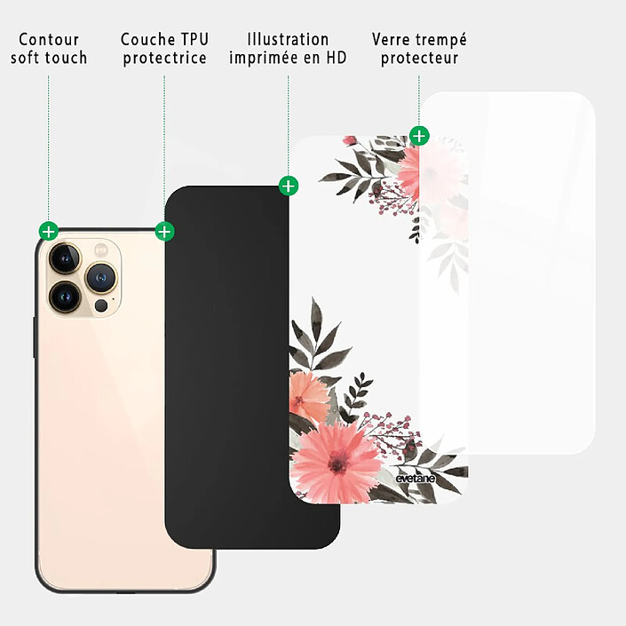 Acheter Evetane Coque iPhone 13 Pro Coque Soft Touch Glossy Fleurs roses Design