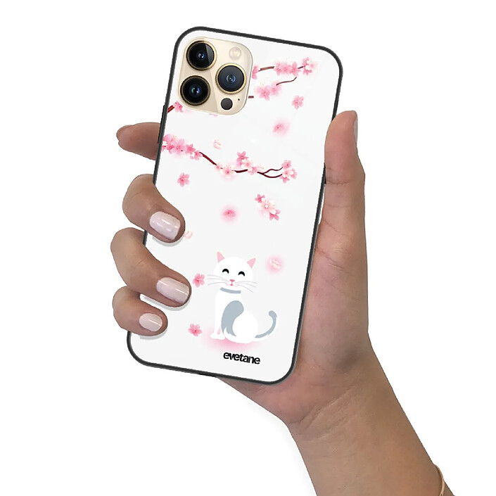 Evetane Coque iPhone 13 Pro Max Coque Soft Touch Glossy Chat et Fleurs Design pas cher