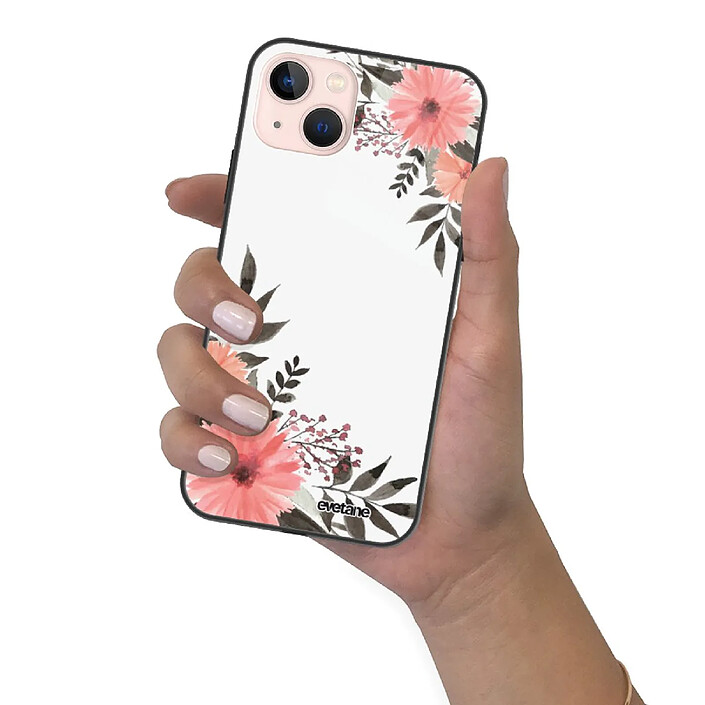 Evetane Coque iPhone 13 Coque Soft Touch Glossy Fleurs roses Design pas cher