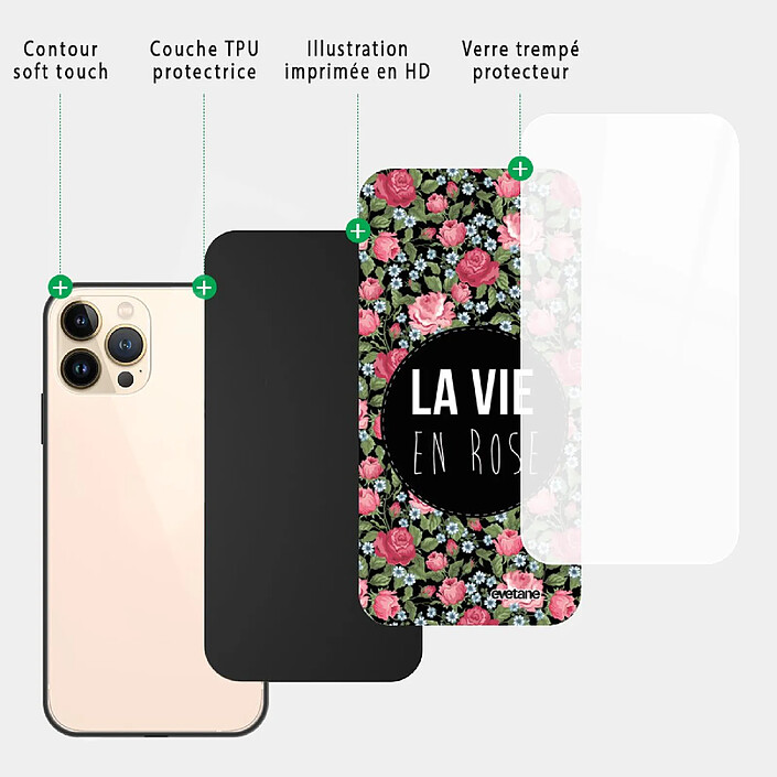 Acheter Evetane Coque iPhone 13 Pro Coque Soft Touch Glossy La Vie en Rose Design