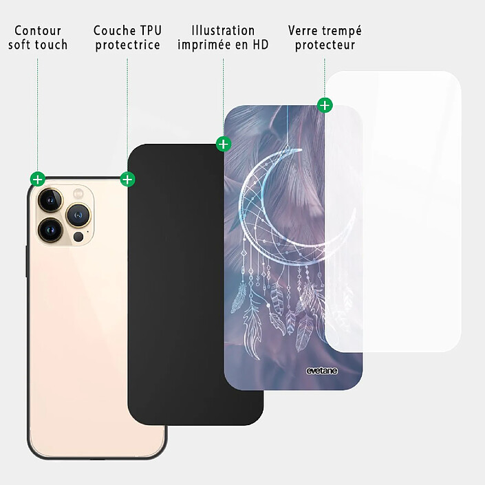 Acheter Evetane Coque iPhone 13 Pro Coque Soft Touch Glossy Lune Attrape Rêve Design