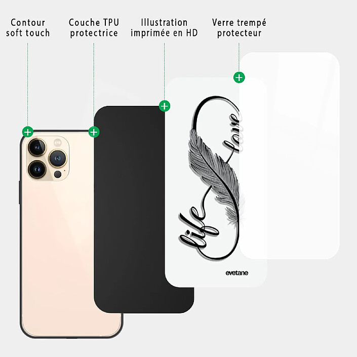 Acheter Evetane Coque iPhone 13 Pro Max Coque Soft Touch Glossy Love Life Design