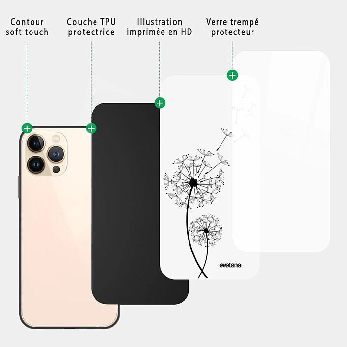 Acheter Evetane Coque iPhone 13 Pro Coque Soft Touch Glossy Pissenlit Design