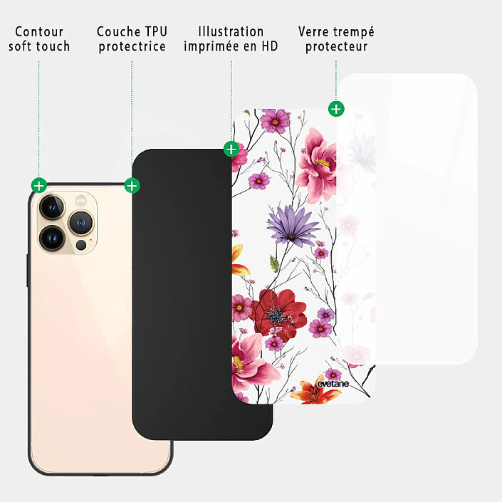 Acheter Evetane Coque iPhone 13 Pro Max Coque Soft Touch Glossy Fleurs Multicolores Design