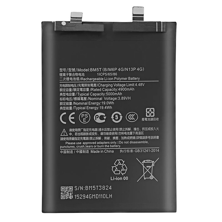 Clappio Batterie interne pour Xiaomi Redmi Note 13 Pro 4G 5000mAh modèle BM5T