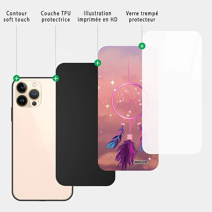Acheter Evetane Coque iPhone 13 Pro Max Coque Soft Touch Glossy Attrape rêve rose Design