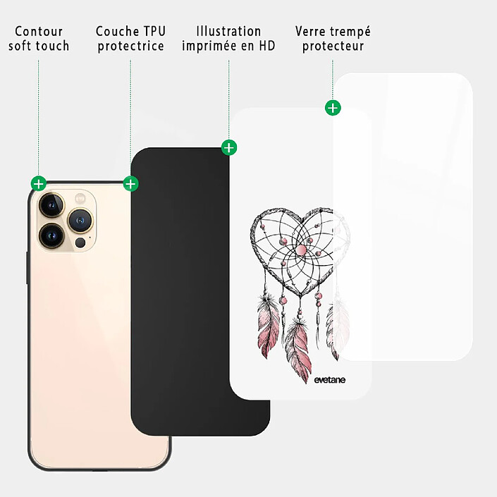 Acheter Evetane Coque iPhone 13 Pro Max Coque Soft Touch Glossy Attrape coeur Design