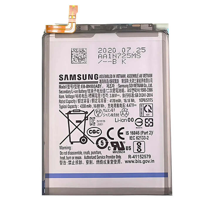 Batterie interne pour Galaxy Note 20 4300mAh modèle EB-BN980ABY Blanc