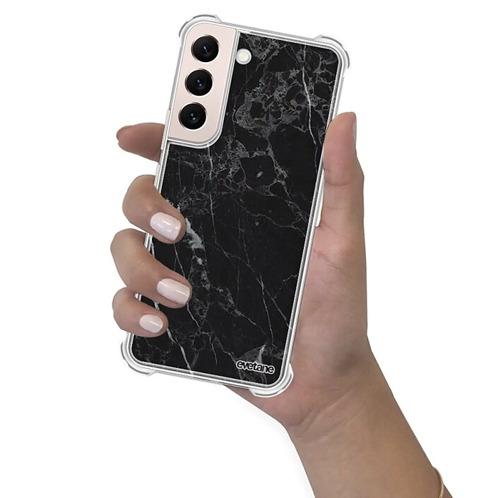 Evetane Coque Samsung Galaxy S22 5G Silicone antichocs Solides coins renforcés  transparente Motif Marbre noir pas cher