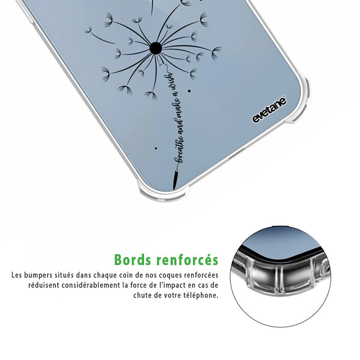 Acheter Evetane Coque iPhone 14 Silicone antichocs Solides coins renforcés  transparente Motif Pissenlit Make a wish