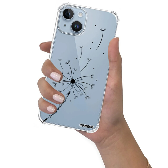 Evetane Coque iPhone 14 Silicone antichocs Solides coins renforcés  transparente Motif Pissenlit Make a wish pas cher