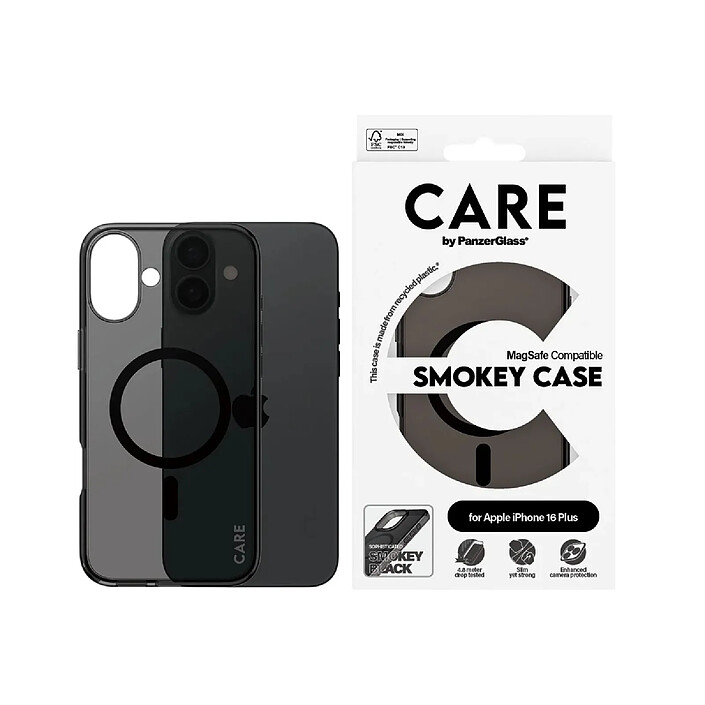 Avis Panzer Glass Coque pour Apple iPhone 16 Plus Compatible MagSafe Édition Flagship Smokey Noir transparent