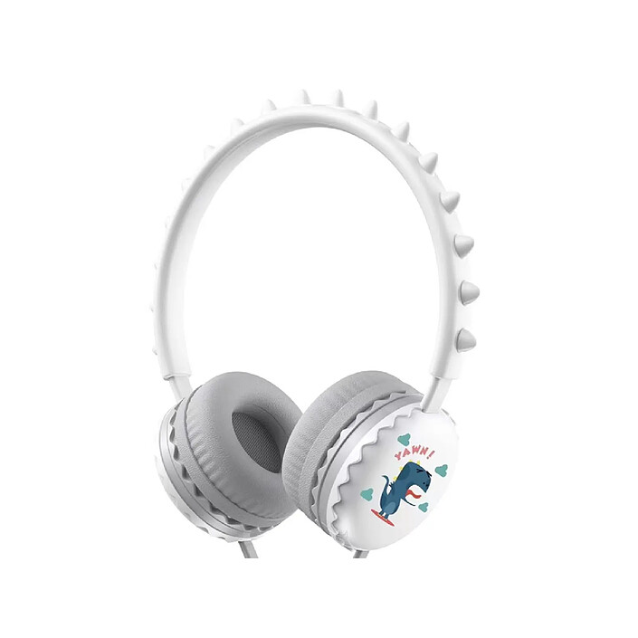 Avizar Casque Audio Filaire pour Enfant 3.5mm Dino Edition Blanc
