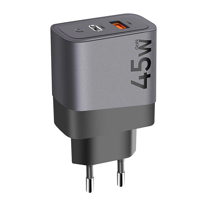 Tactical Chargeur mural GaN USB + USB-C 45W Microgrid Gris foncé